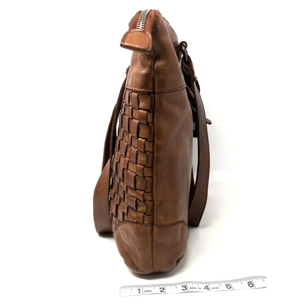 Vilenca Holland Laptop Shoulder Tote Bag Distressed Leather Brown Cognac NWT